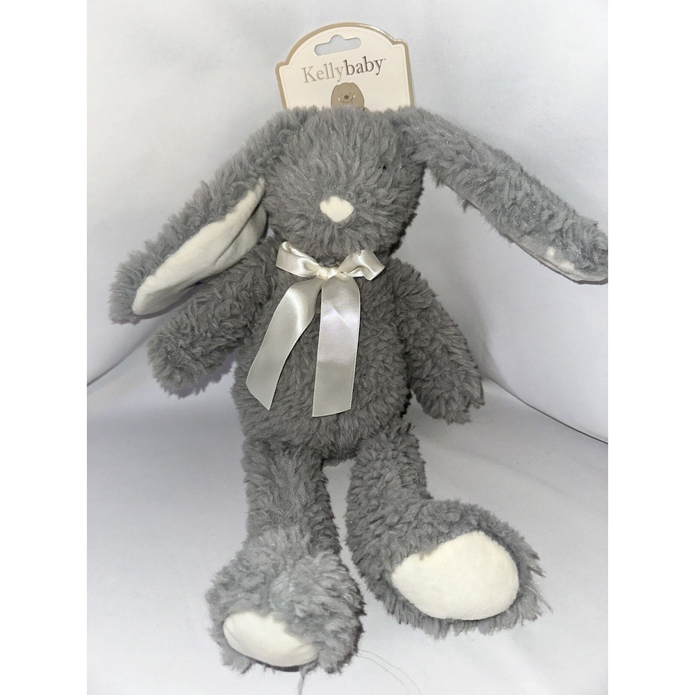 New Kelly Toy‎ Baby Plush Bunny Rabbit 16" Cuddle Crinkle ears Rattle Gray